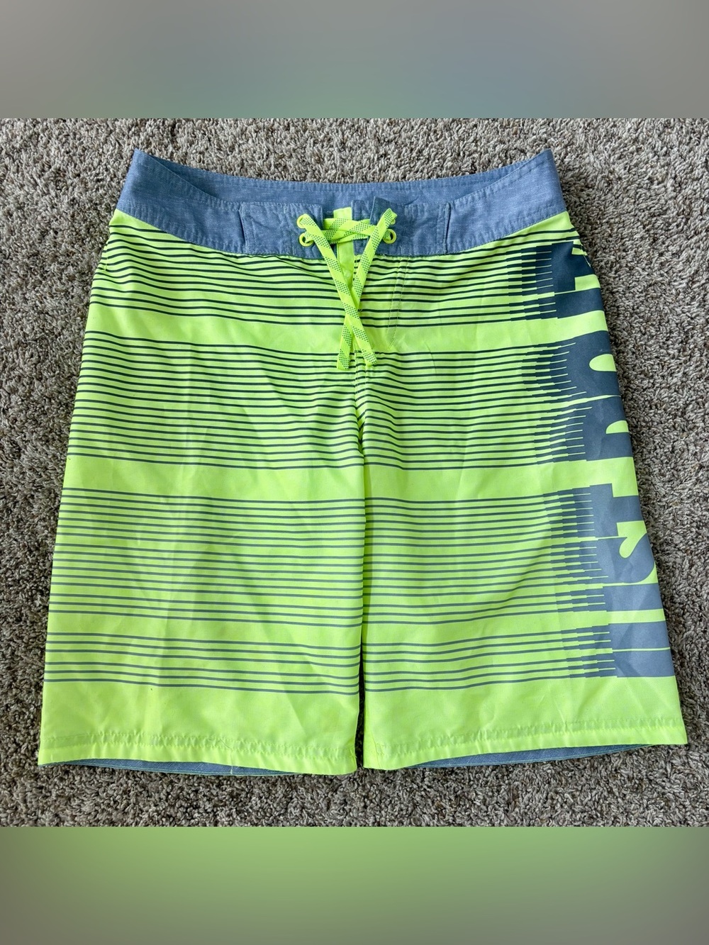 Neon Green Striped Nike Kids Board Shorts size Large 12